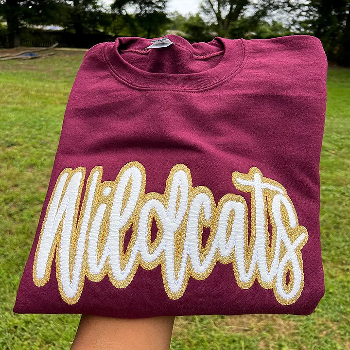 Custom School/Mascot Double Layer Glitter Applique Embroidered Sweatshirt