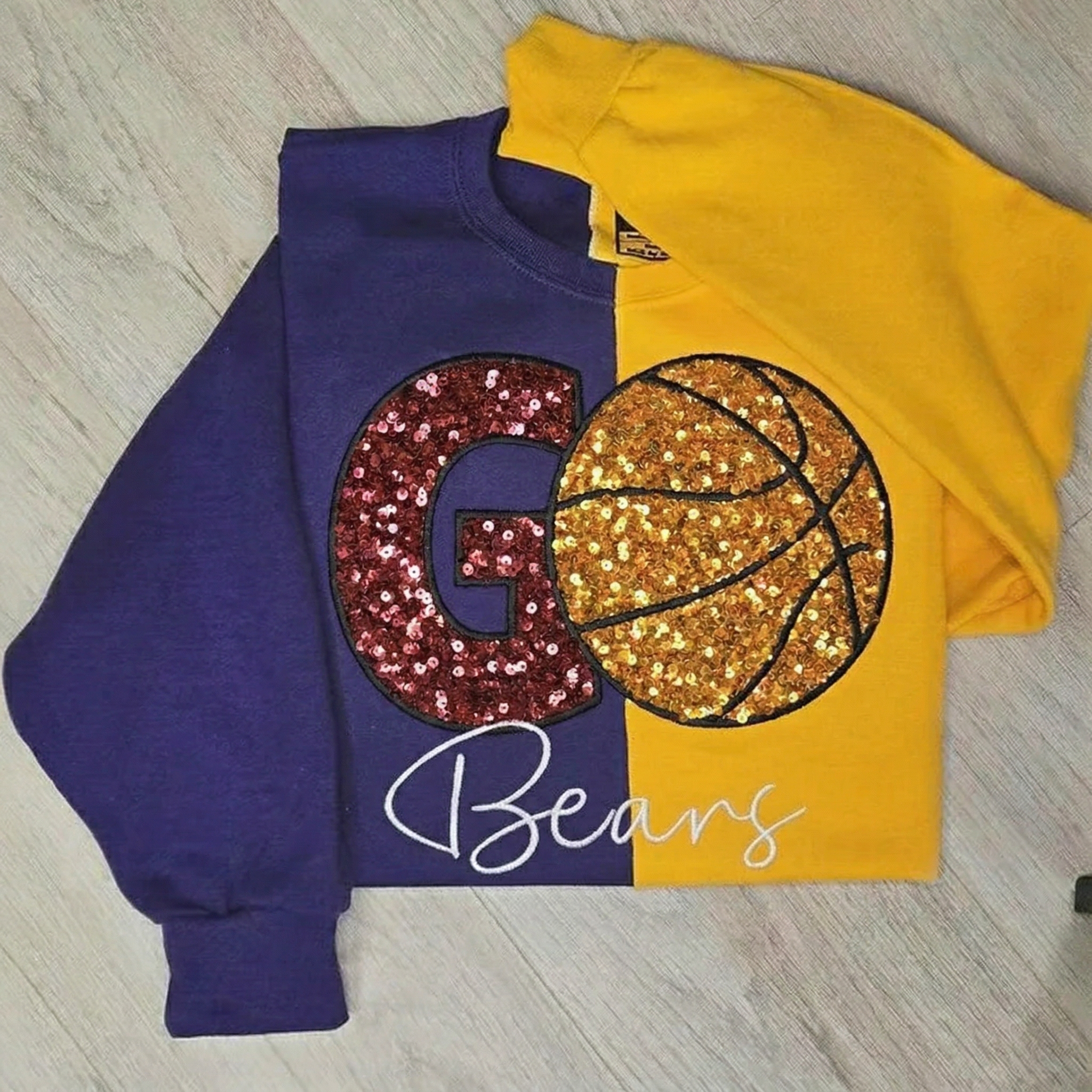 Custom Two Tone Game Day Basketball Sweatshirt – Sequin Varsity Letter | Gifts for Sports Mom
