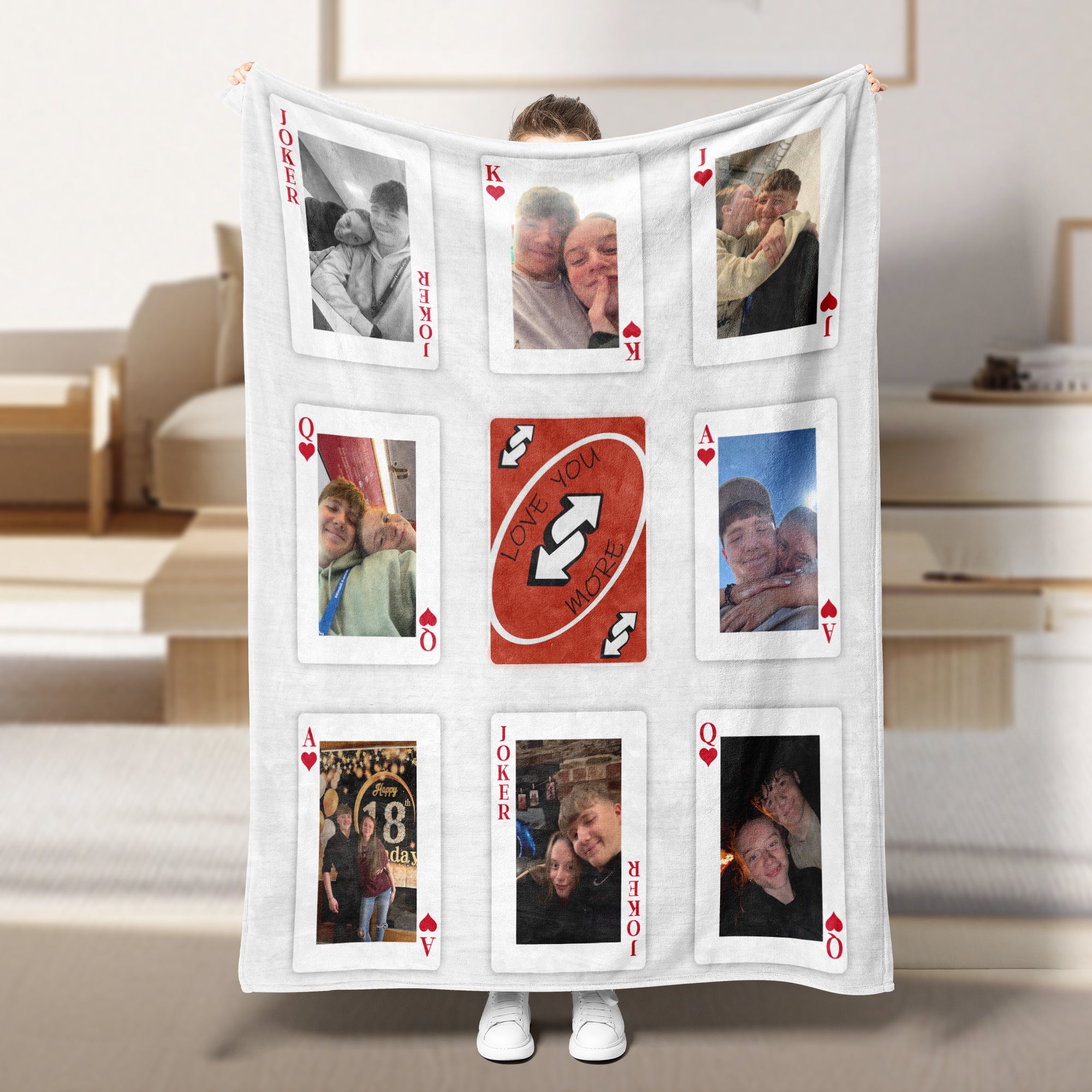 Custom Couple Photo Playing Cards Blanket | Couple Anniversary Gift | Valentine's Day gift