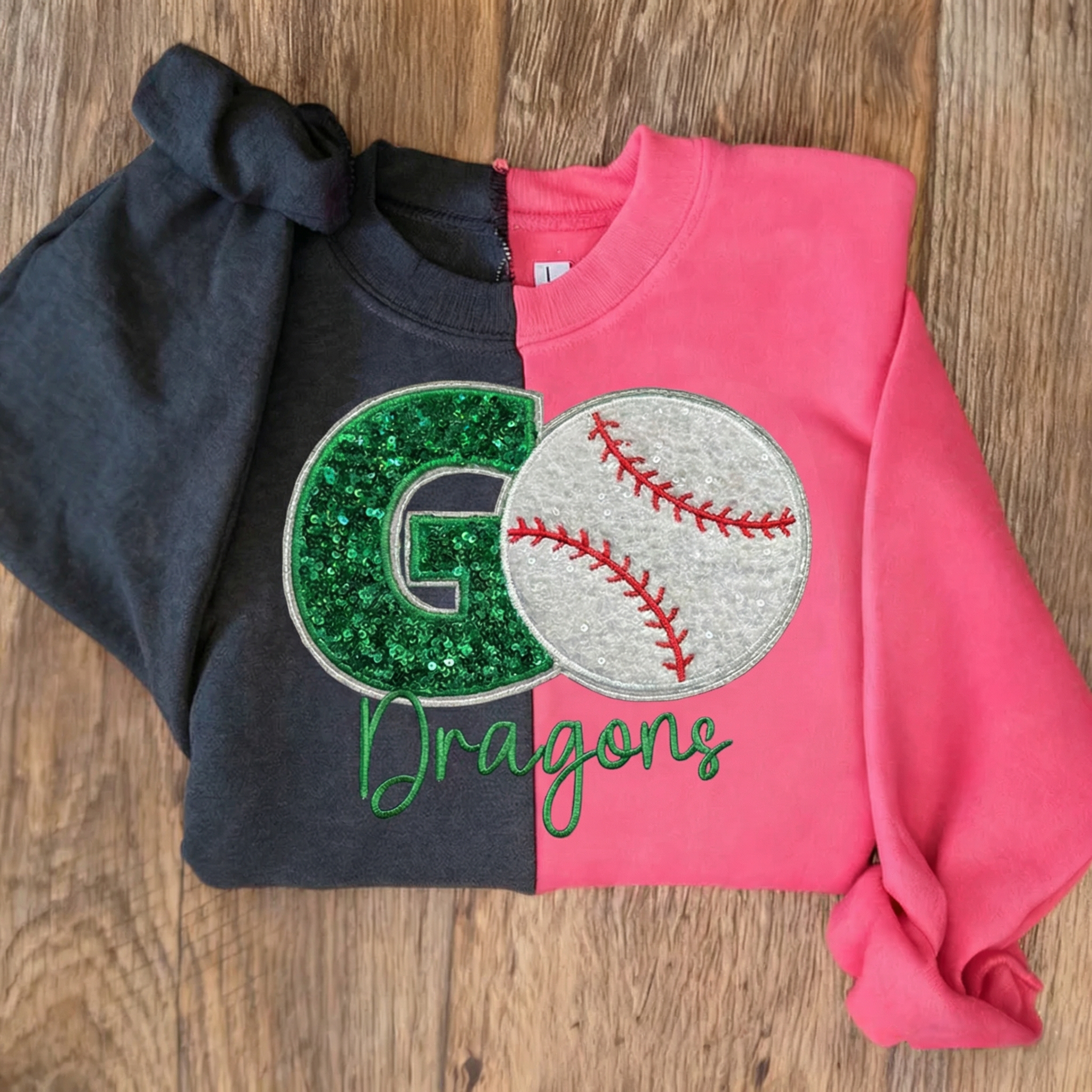 Custom Two Tone Game Day Baseball Sweatshirt – Sequin Varsity Letter | Gifts for Sports Mom
