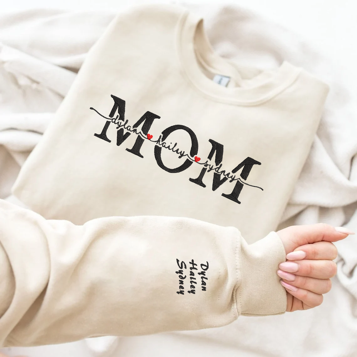 Mother's Day Custom Embroidered Name Mom Hoodie Sweatshirt T-Shirt | Gift For Mom