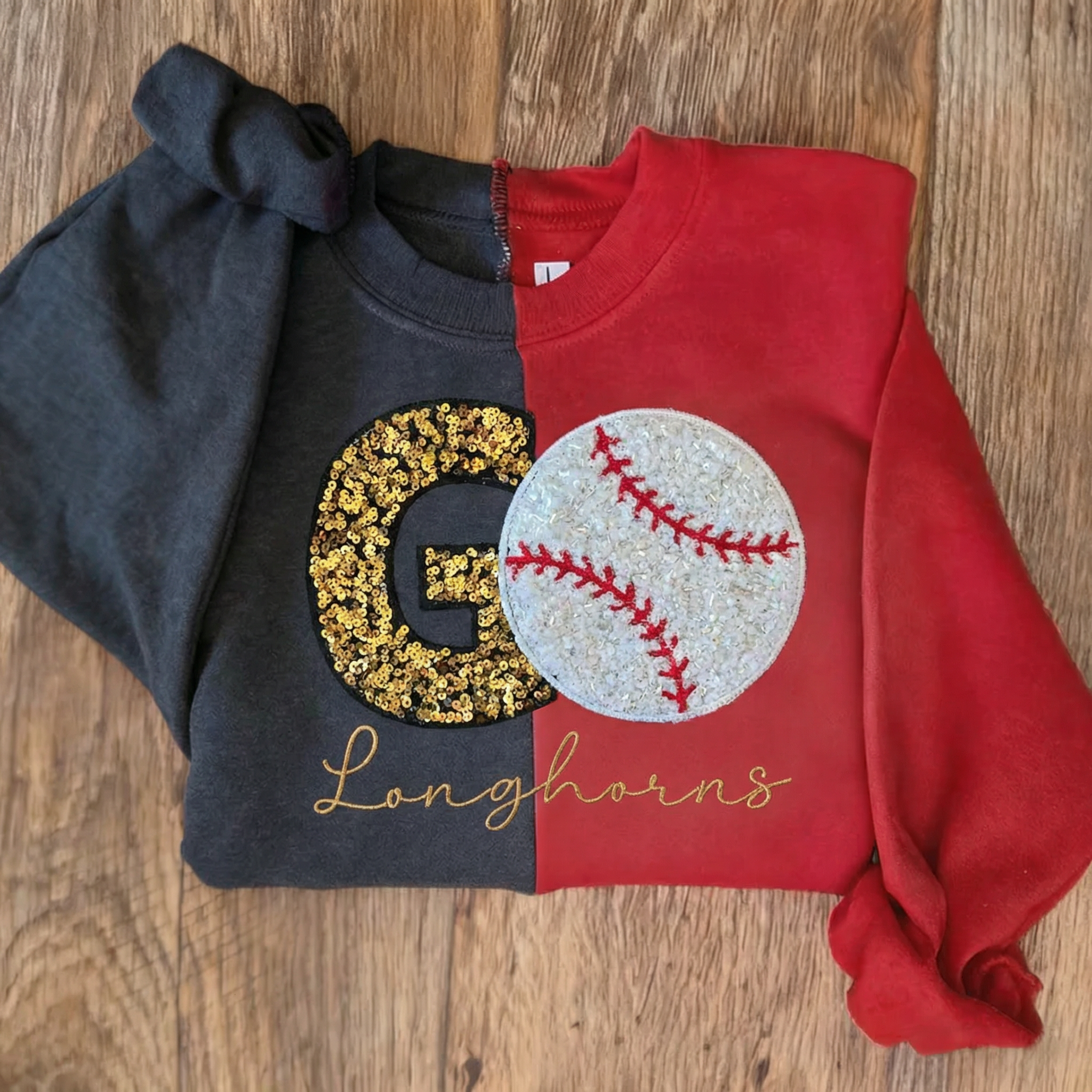 Custom Two Tone Game Day Baseball Sweatshirt – Sequin Varsity Letter | Gifts for Sports Mom
