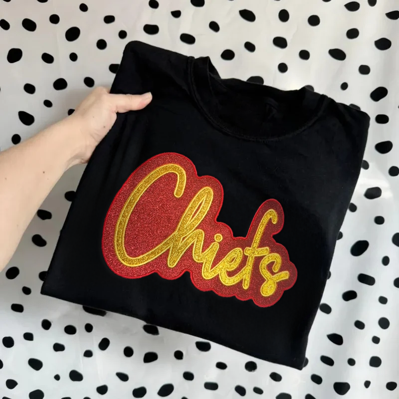 Custom Double Stack Glitter Embroidered Team Sweatshirt Hoodie T-shirt, Sports Mom Tshirt