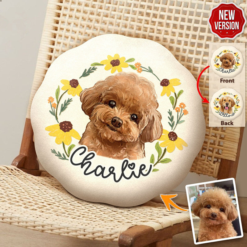 Custom Dog Portrait Flower Plush Pillow - Personalized Gifts For Pets