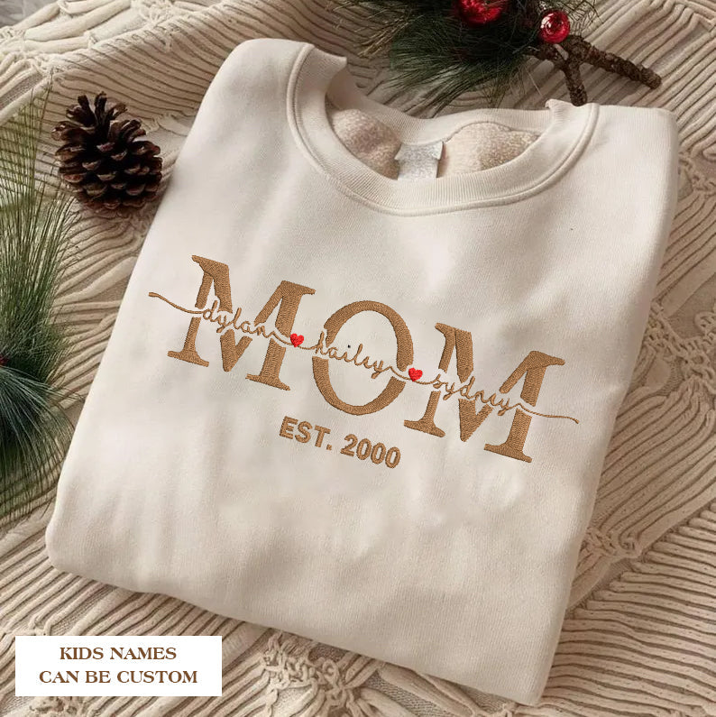 Mother's Day Custom Embroidered Name Mom Hoodie Sweatshirt T-Shirt | Gift For Mom