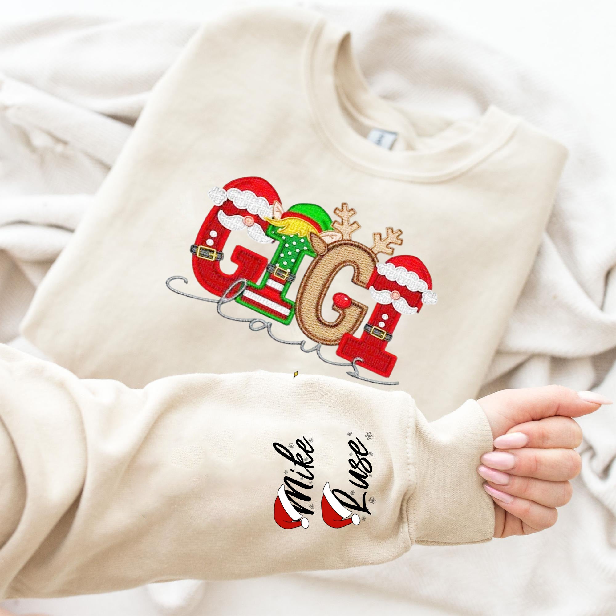 Custom Personalized Embroidered Christmas Mama Claus Family Sweatshirt