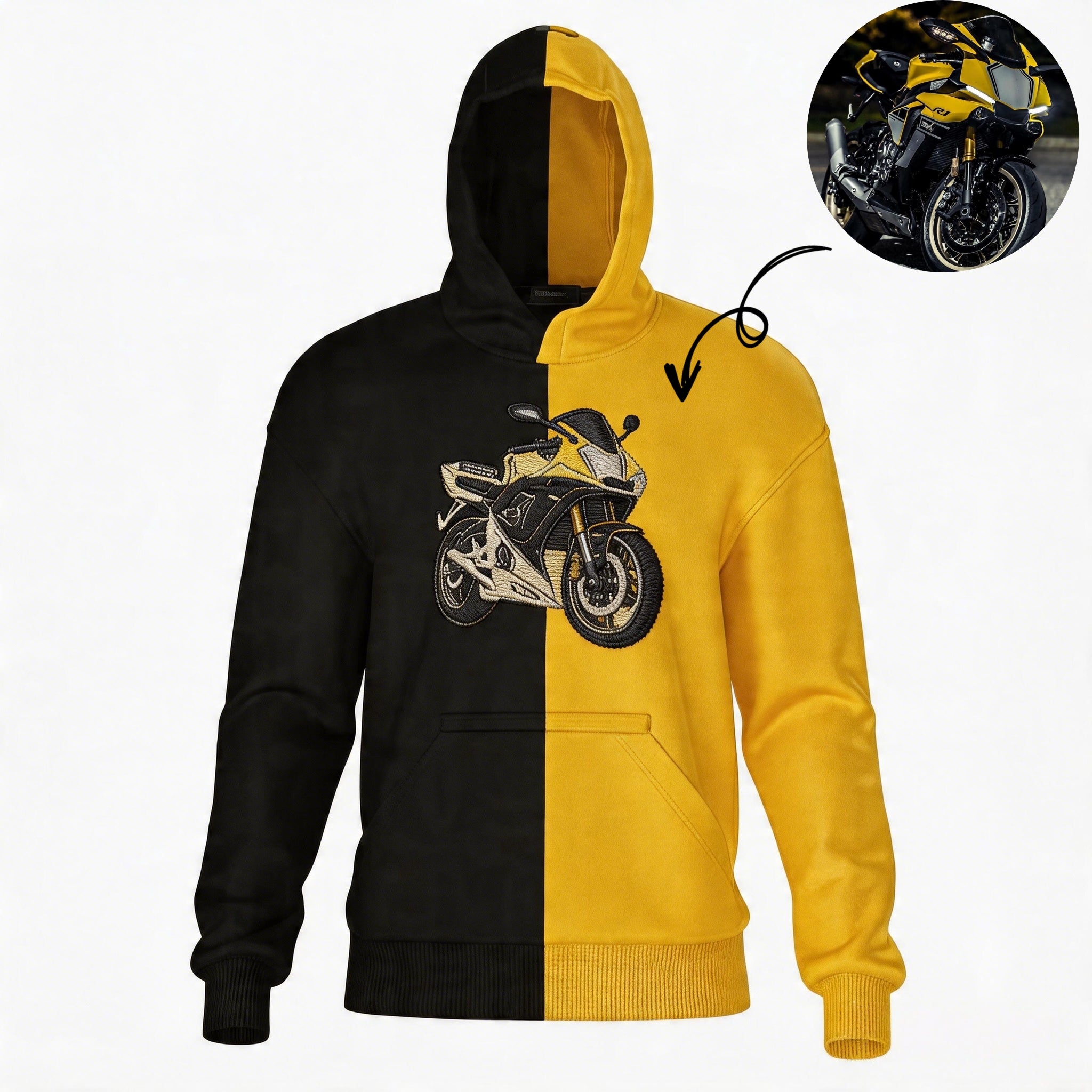 Custom Two-Tone Motorcycle Embroidered Hoodie – The Perfect Gift for Bikers 🏍️🎁