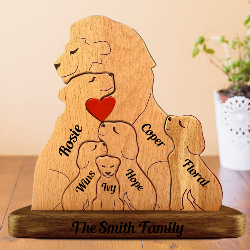 Personalized Lion Wooden Puzzle Family - Wooden Pet Carvings | Gift for Mom, Dad