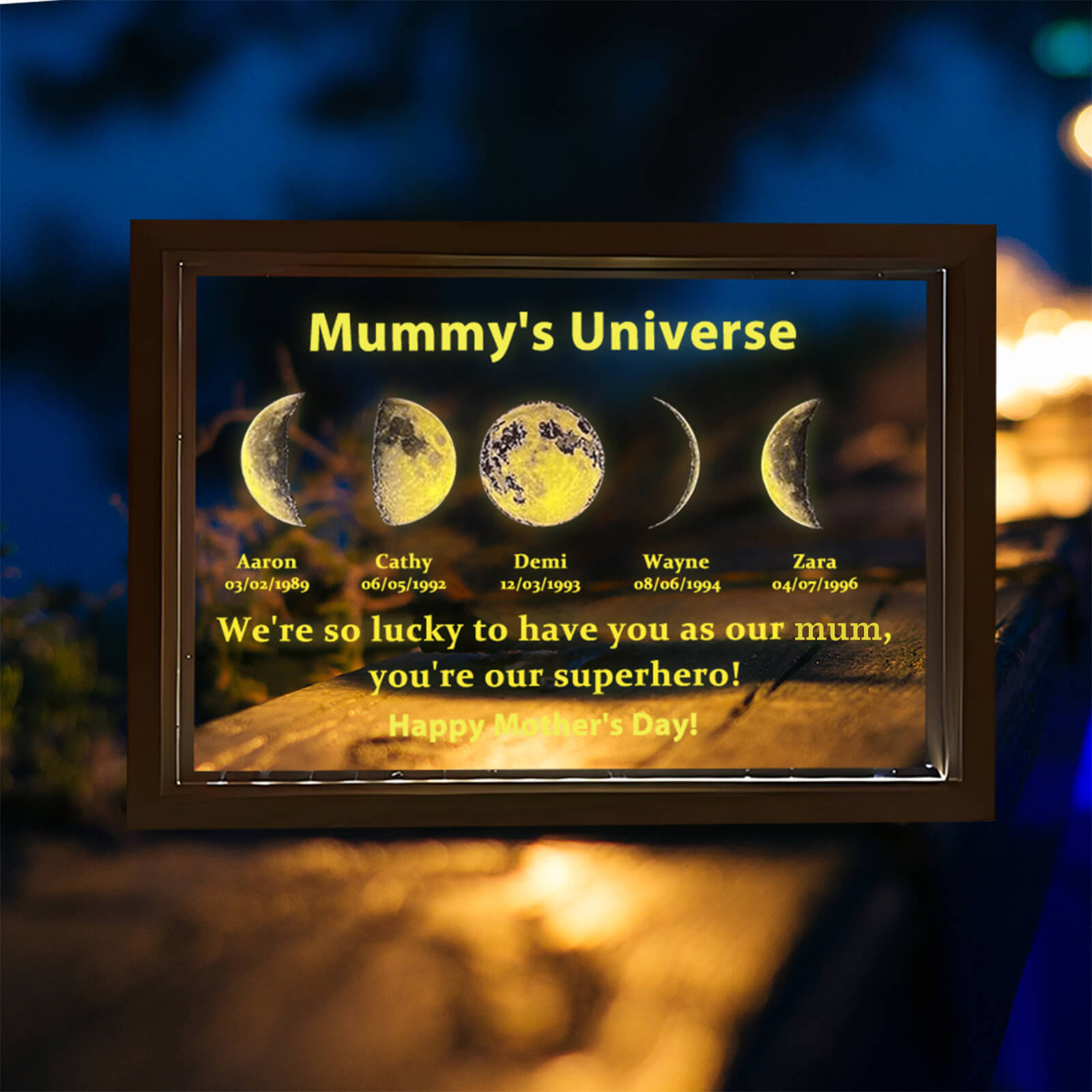We Are So Lucky - Custom LED Light Frame with Custom Text & Date - Mummy’s Universe