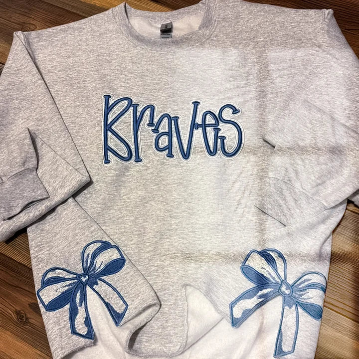 Custom 3D Puff School Team Embroidered Sweatshirt With Side Bow