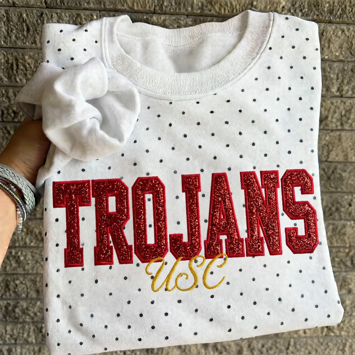 Custom College Baseball Team Sweatshirt, Embroidered Glitter Vinyl Polka Dot, Game Day Gift