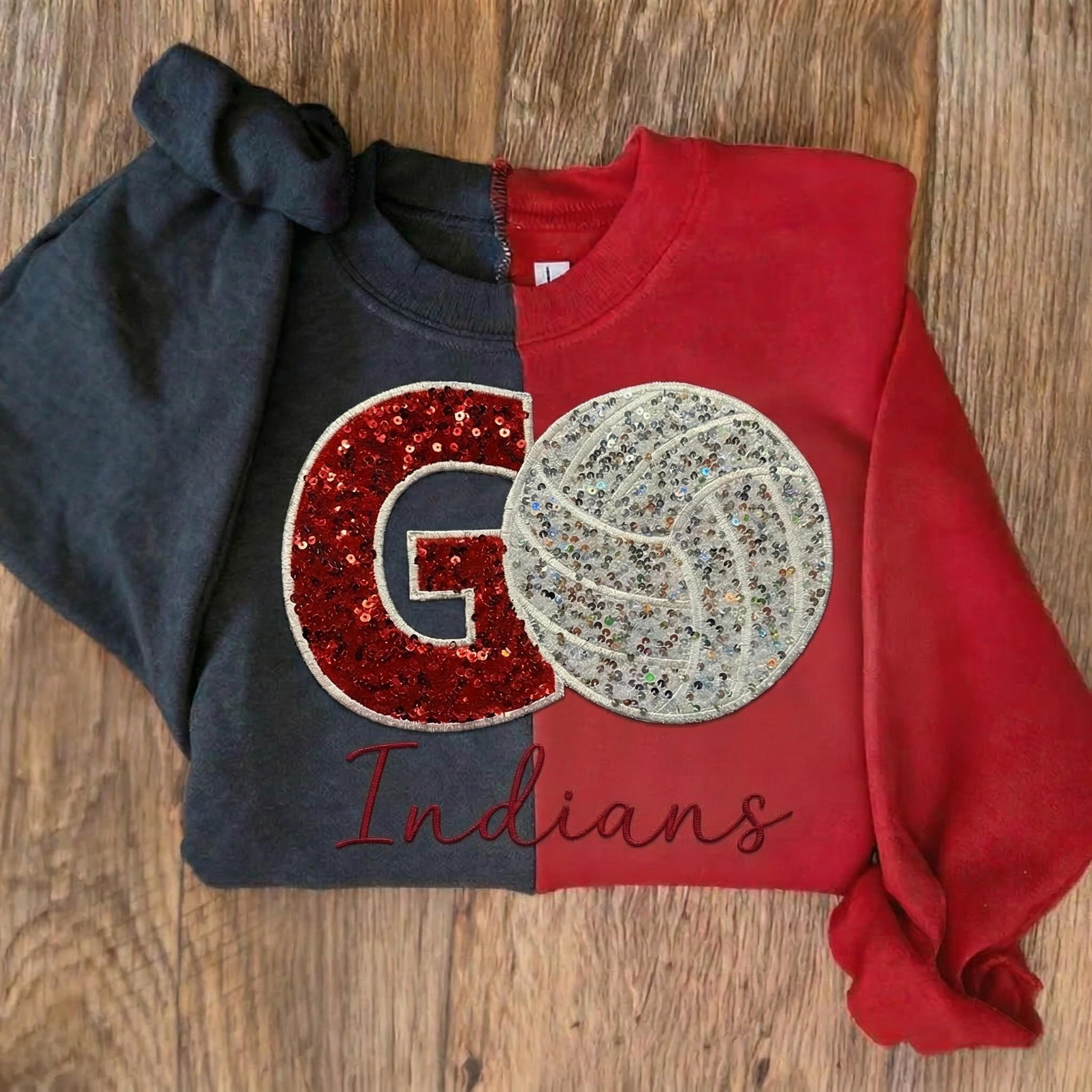 Custom Two Tone Game Day Volleyball Sweatshirt – Sequin Varsity Letter | Gifts for Sports Mom