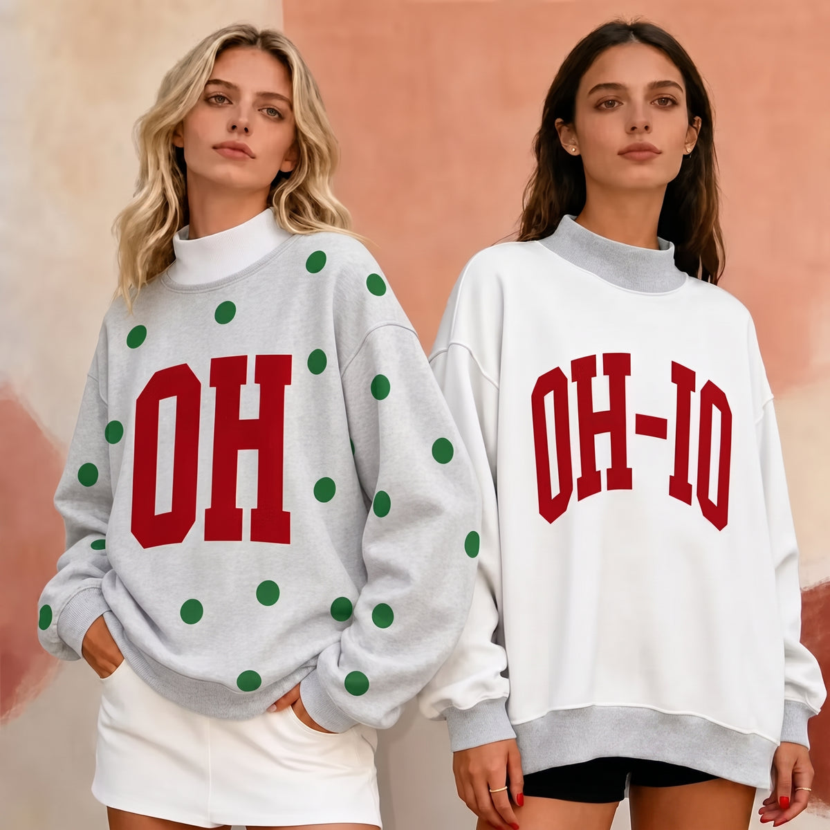 Custom Reversible Polka Dot College Mockneck Personalized Team Game Sweatshirt