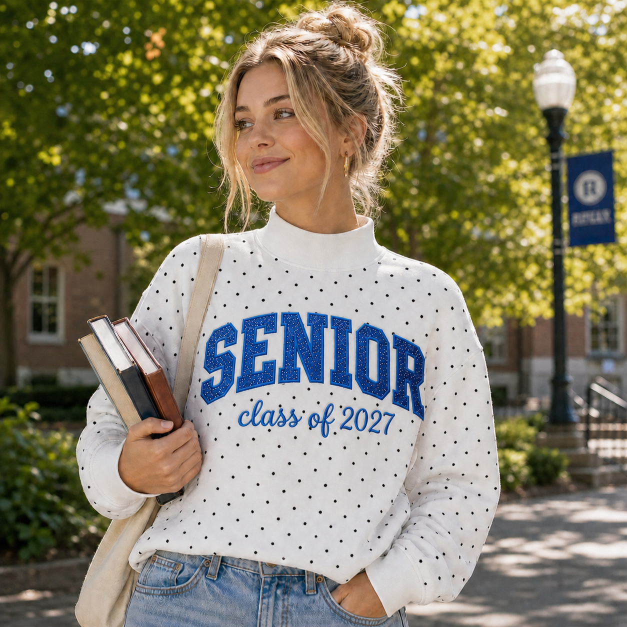 Custom Polka Dot Senior Glitter Mockneck – Class of 2027 Glitter with Custom Name Sleeve