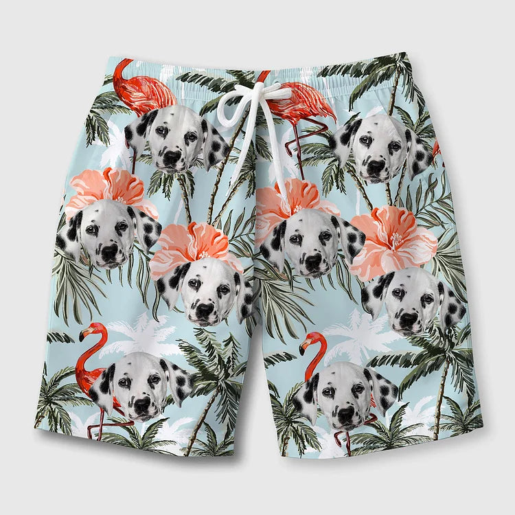 Custom Pet Photo Hawaiian Beach Short, All Over Print Beach Short with Dog Face
