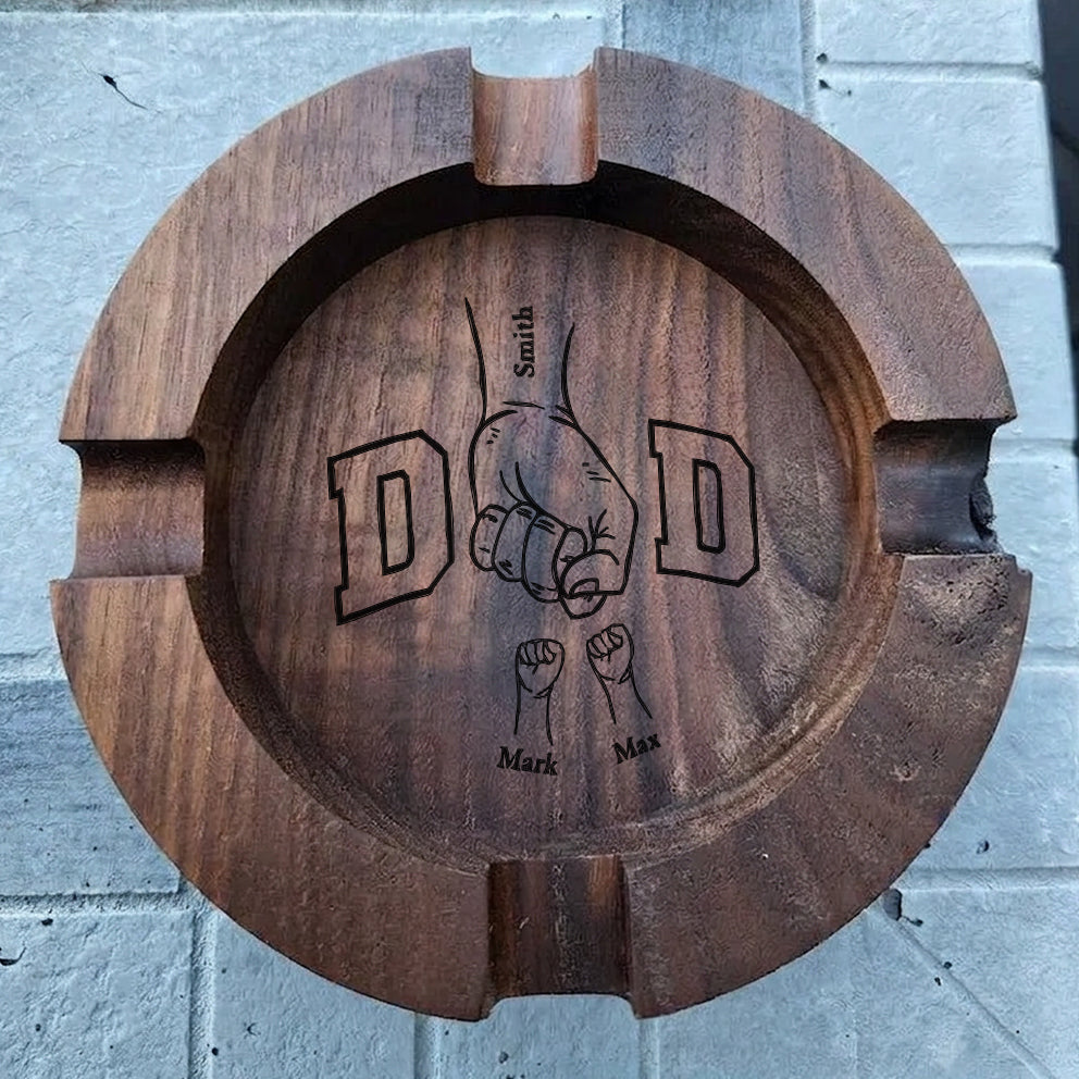 Personalized Fist bump Walnut Cigar Ash Tray Best Gift for Dad & Father's Day Gift