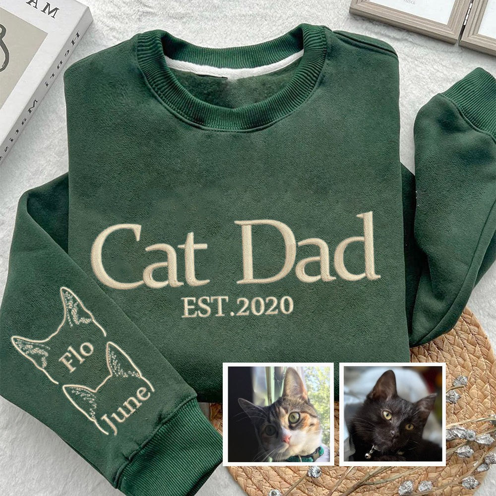 Custom Cat Dad Embroidered Sweatshirt Hoodie Unique Gifts For Pet Lover | Father's Day Gift