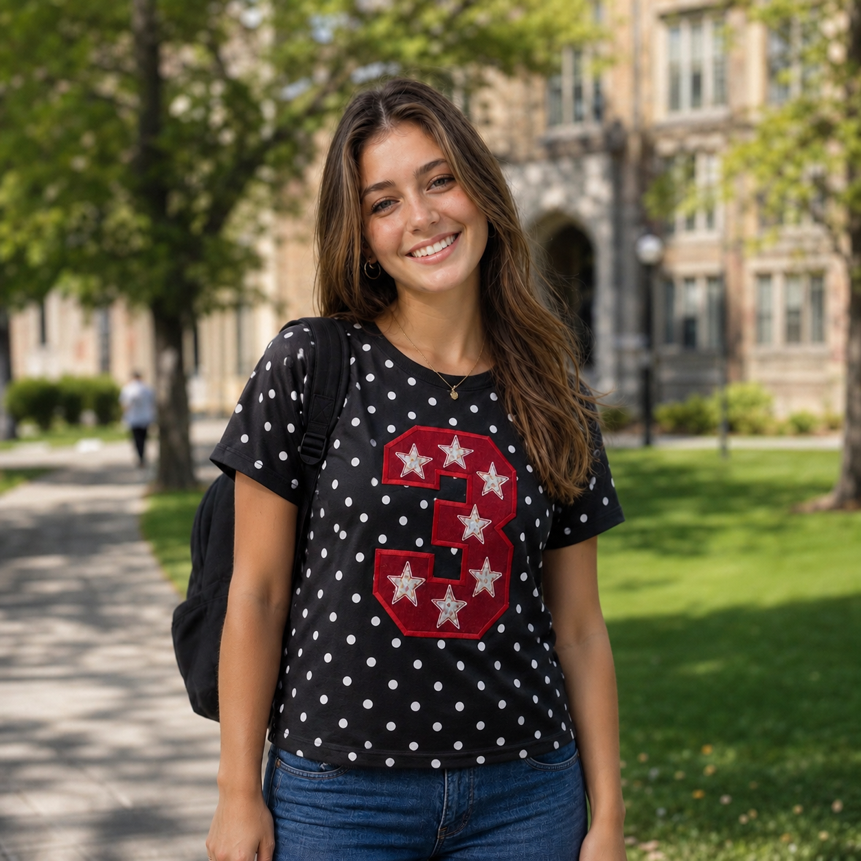 Custom Sequin & Glitter Team Number & Letters Polk Dot T-shirt – Personalized Numbers T-shirt | Game Day Wear