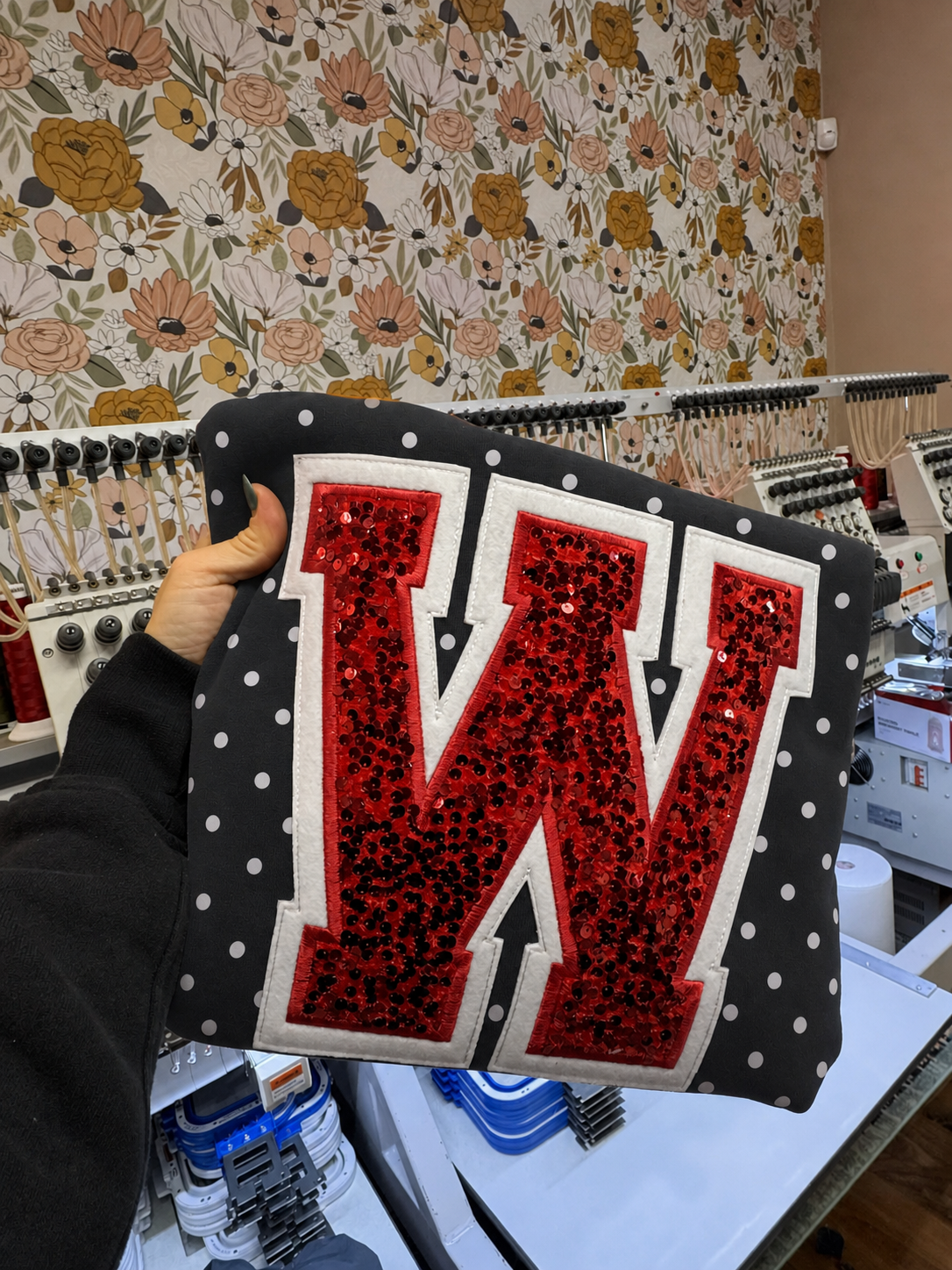 Custom Sequin Letters Polka Dot Sweatshirt – Personalized Glitter Numbers, Sports Fan Gift | Gifts for Sports Mom | Game Day Wear