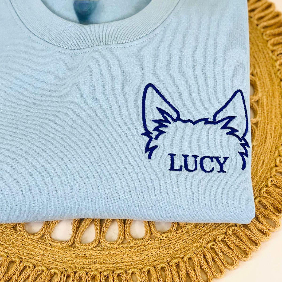 Custom Dog Ear Embroidered Sweatshirt With Name | Gift For Pet Lovers