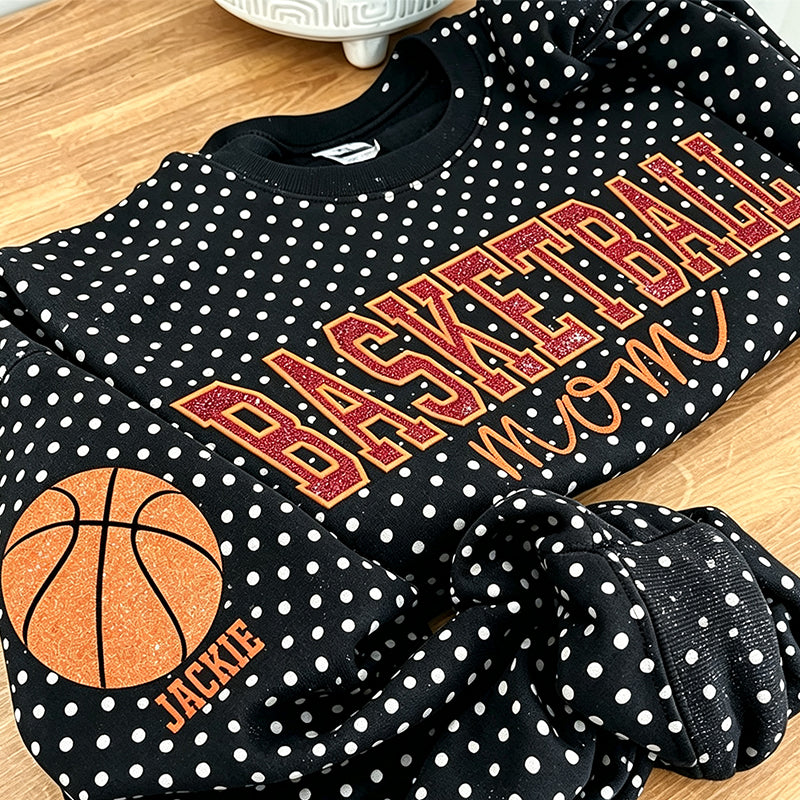 Personalized Glitter Embroidered Football/Volleyball/Baseball/Basketball Mom Polka Dot Sweatshirt | Gifts for Sports Mom | Game Day Wear