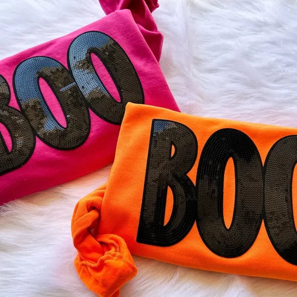 Custom Boo sequin patch Halloween sweatshirt