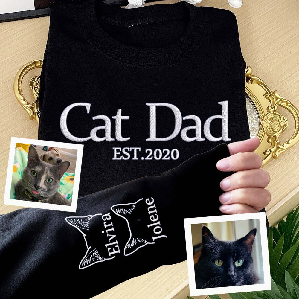 Custom Cat Dad Embroidered Sweatshirt Hoodie Unique Gifts For Pet Lover | Father's Day Gift