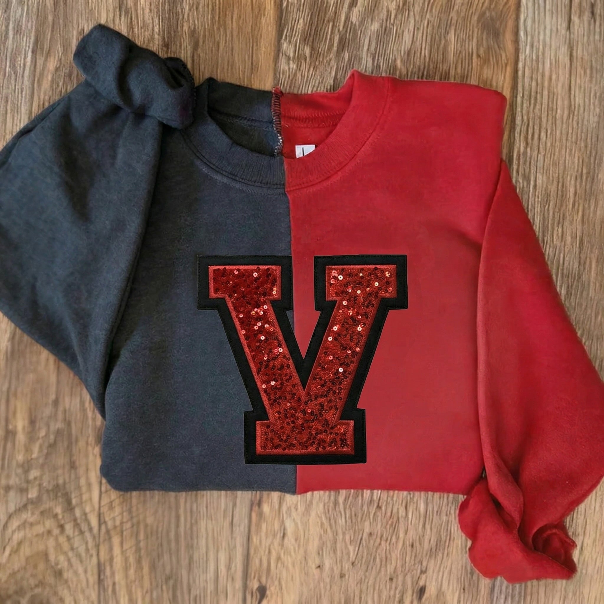 Custom Two Tone Sequin Letter Sweatshirt – Personalized Glitter Numbers, Sports Fan Gift | Gifts for Sports Mom