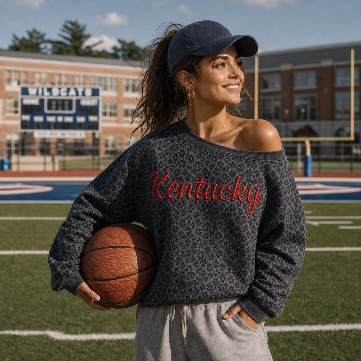 Custom Leopard Off-Shoulder Sweatshirt | 3D Puff Embroidered Game Day Shirt | Personalized Team School Spirit Sweater
