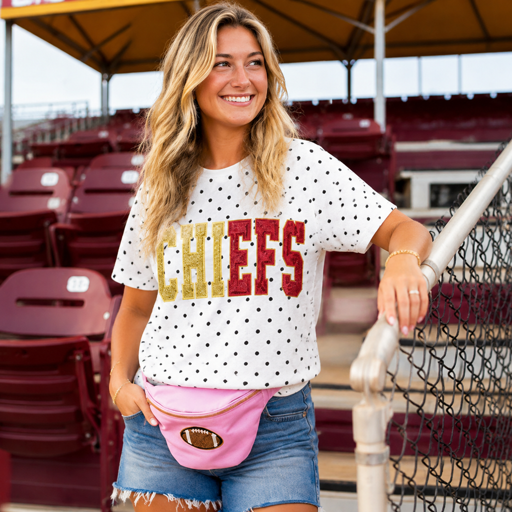 Custom Glitter Embroidered Polka Dot T-shirt | Gifts for Sports Mom,Sports Gifts | Game Day Wear