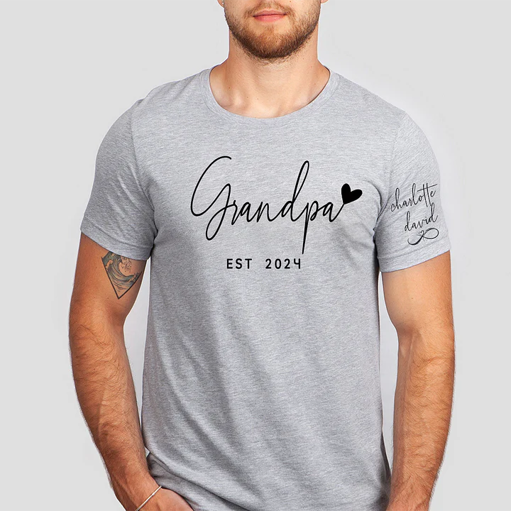 Custom Grandpa T-shirt with Kids Names on Sleeve -Personalized Gift for Dad & Grandpa | Father's Day Gift