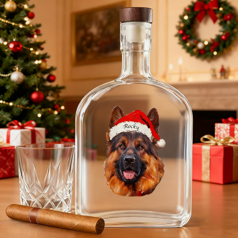 Custom Pet Portrait Christmas Oil Painting Style Whiskey Bottle | Black Friday Sale | Christmas Gift for Pet Lover