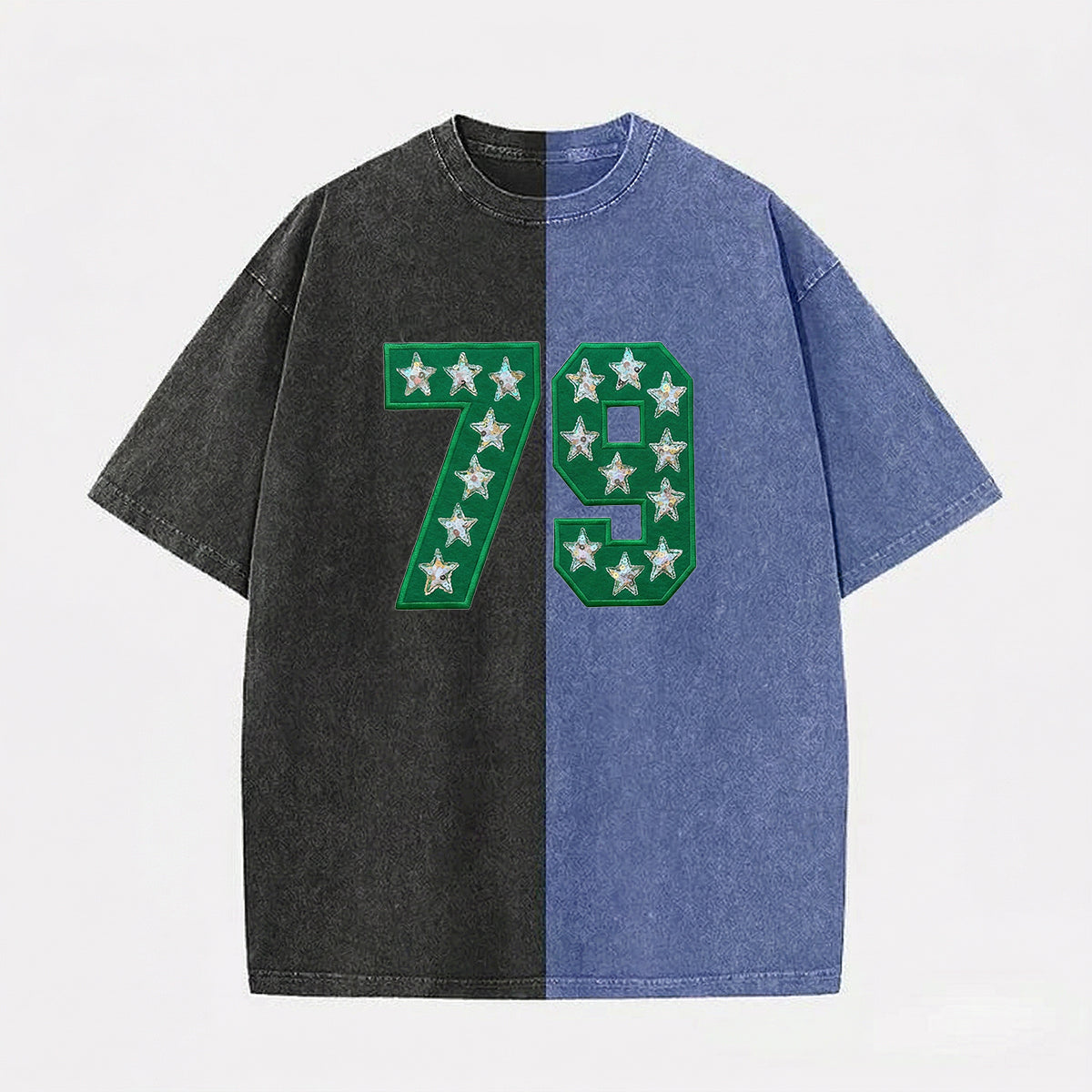 Custom Team Number with Stars Two Tone Washed T-shirt – Personalized Numbers
