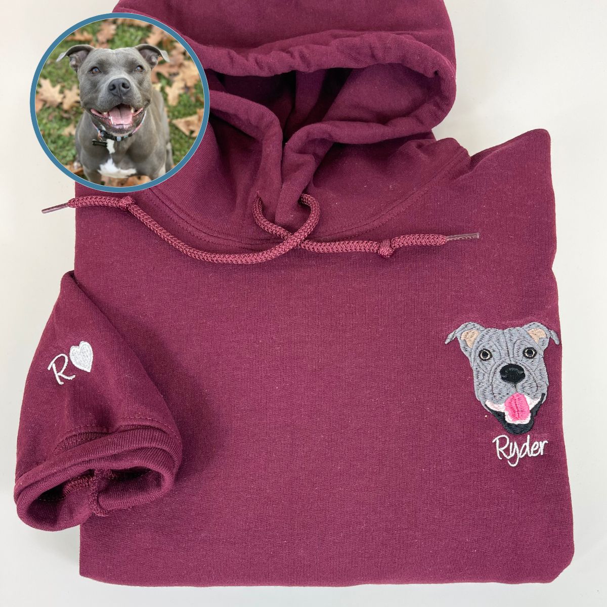 Custom Full-Color Dog Face Photo Embroidered Hoodie | Gift For Pet Lovers