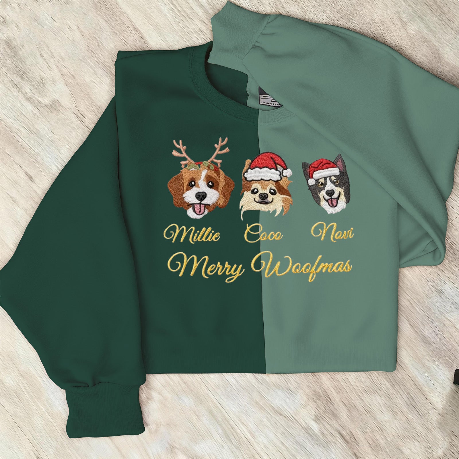 Custom Dog Cat Portrait Embroidered Christmas Two Tone Sweatshirt | Christmas Gift for Pet Lover