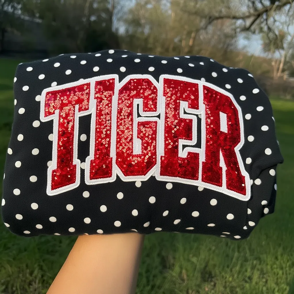 Personalized Team Name Sequin Polka Dot Sweatshirt – Custom Game Day Crewneck, Hoodie or T-Shirt | Game Day Wear