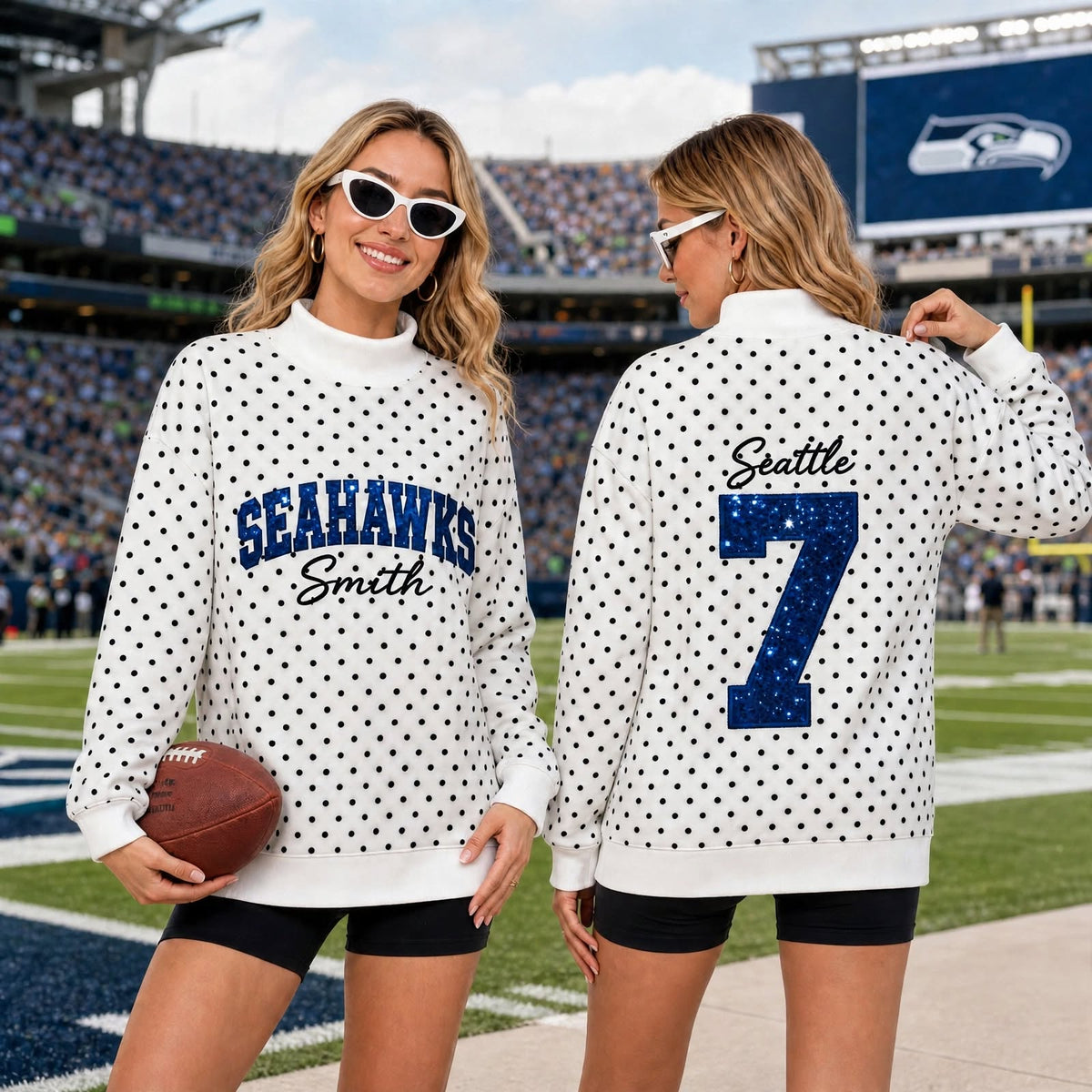 Custom Football Team Name Polka Dot Mockneck – Personalized Sequin Team Name & Number