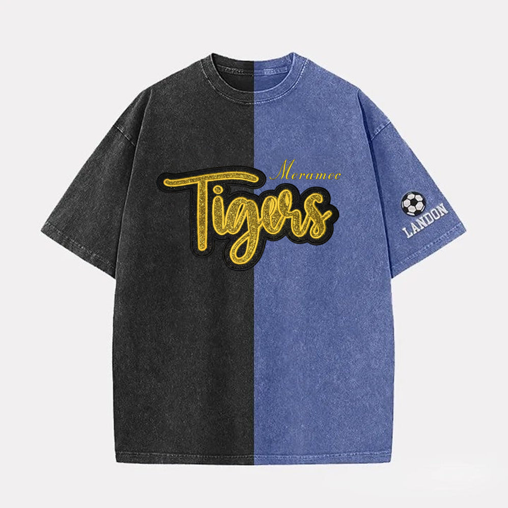 Custom Glitter Team Mascot Embroidered Two Tone Washed T-shirt For Game Day | Gifts for Sports Mom