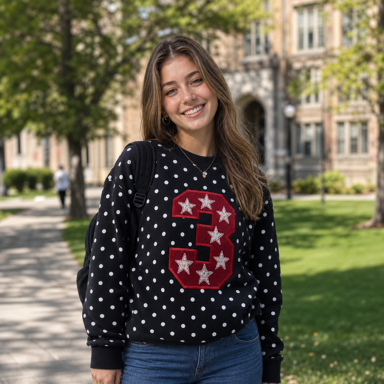Custom Sequin & Glitter Team Number & Letters Polk Dot Sweatshirt – Personalized Numbers Sweatshirt | Game Day Wear