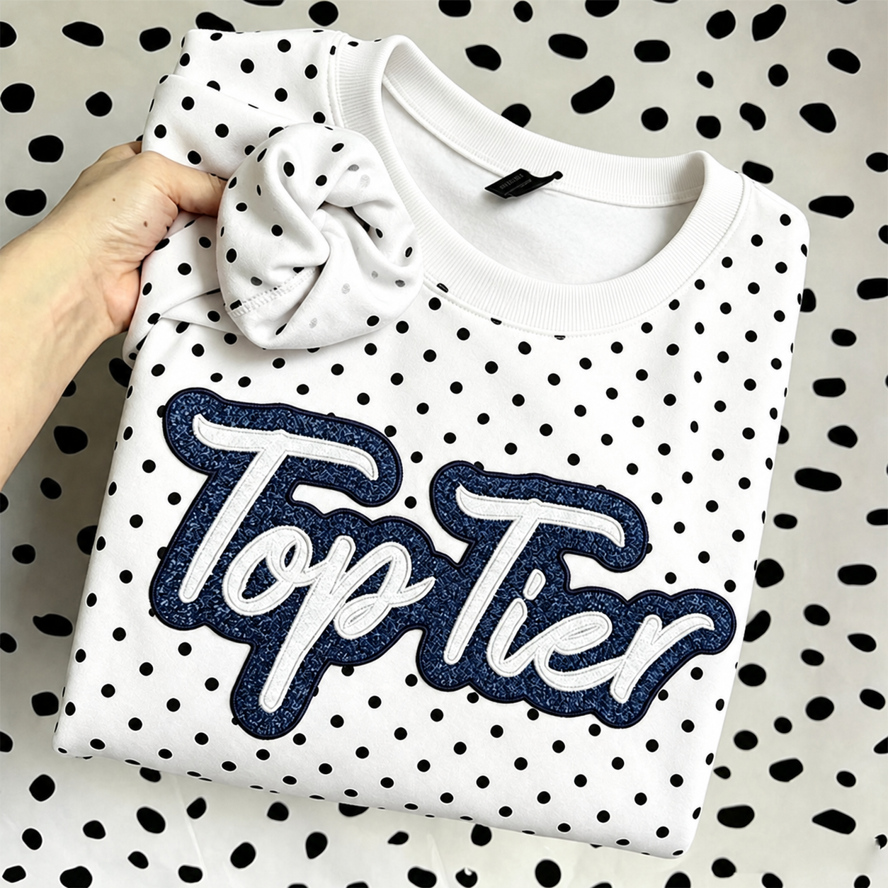 Custom Glitter Embroidered Team Name Polka Dot Sweatshirt | Gifts for Sports Mom | Game Day Wear