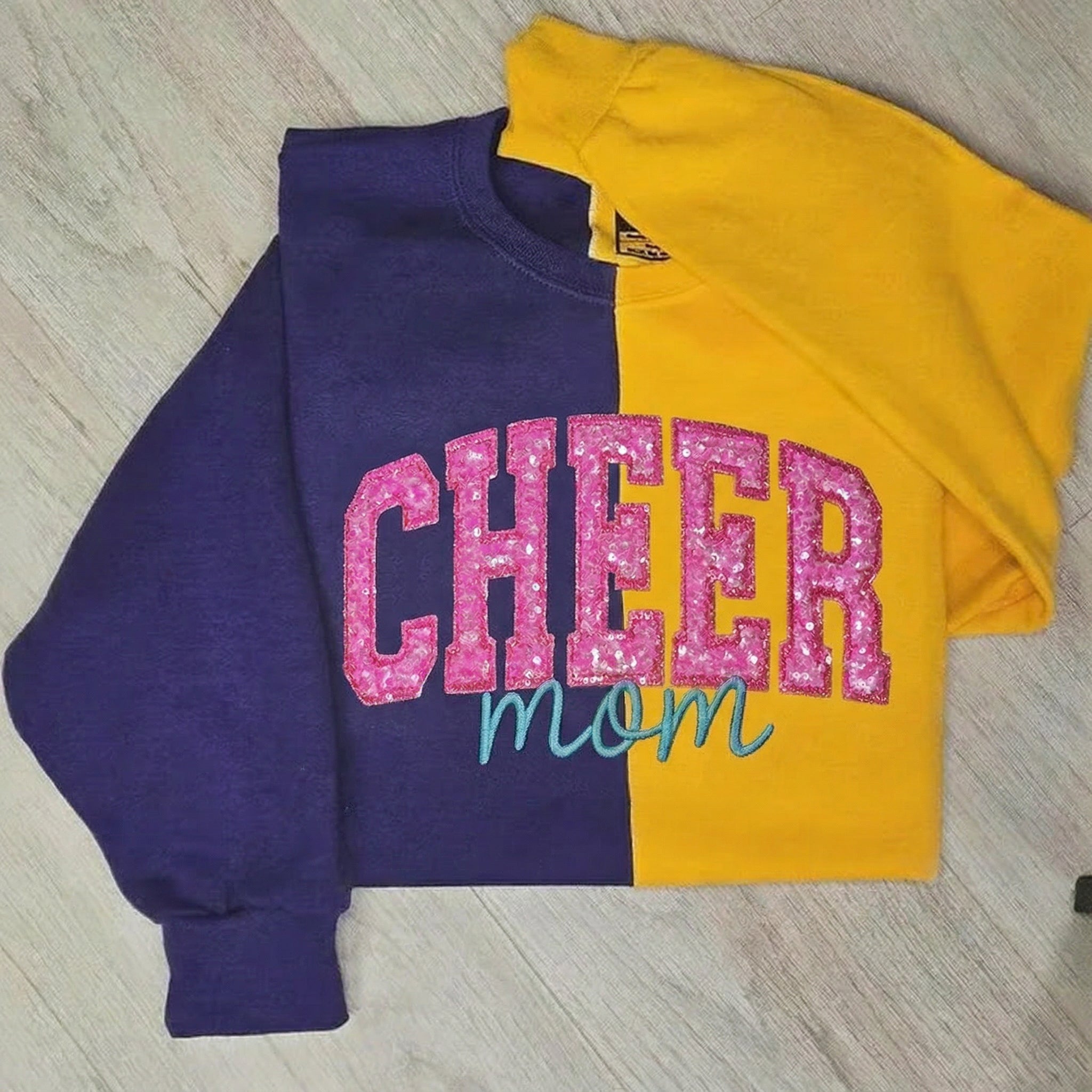 Custom Sequin CHEER MAMA Two Tone Sweatshirt – Personalized Sequin Letters | Gifts for Sports Mom