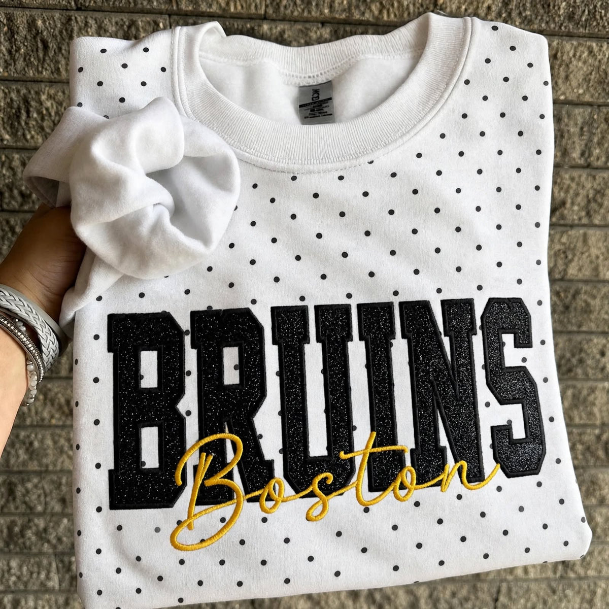 Custom Embroidered Glitter Hockey Team Polka Dot Sweatshirt - Game Day Best Gear | Gifts for Sports Mom | Game Day Wear