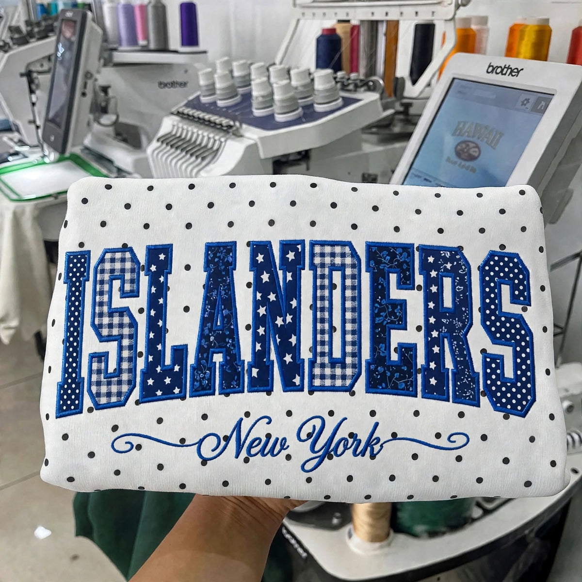 Custom Hockey Team Patchwork Embroidered Polka Dot Sweatshirt | Hockey Fan Game Day Gear