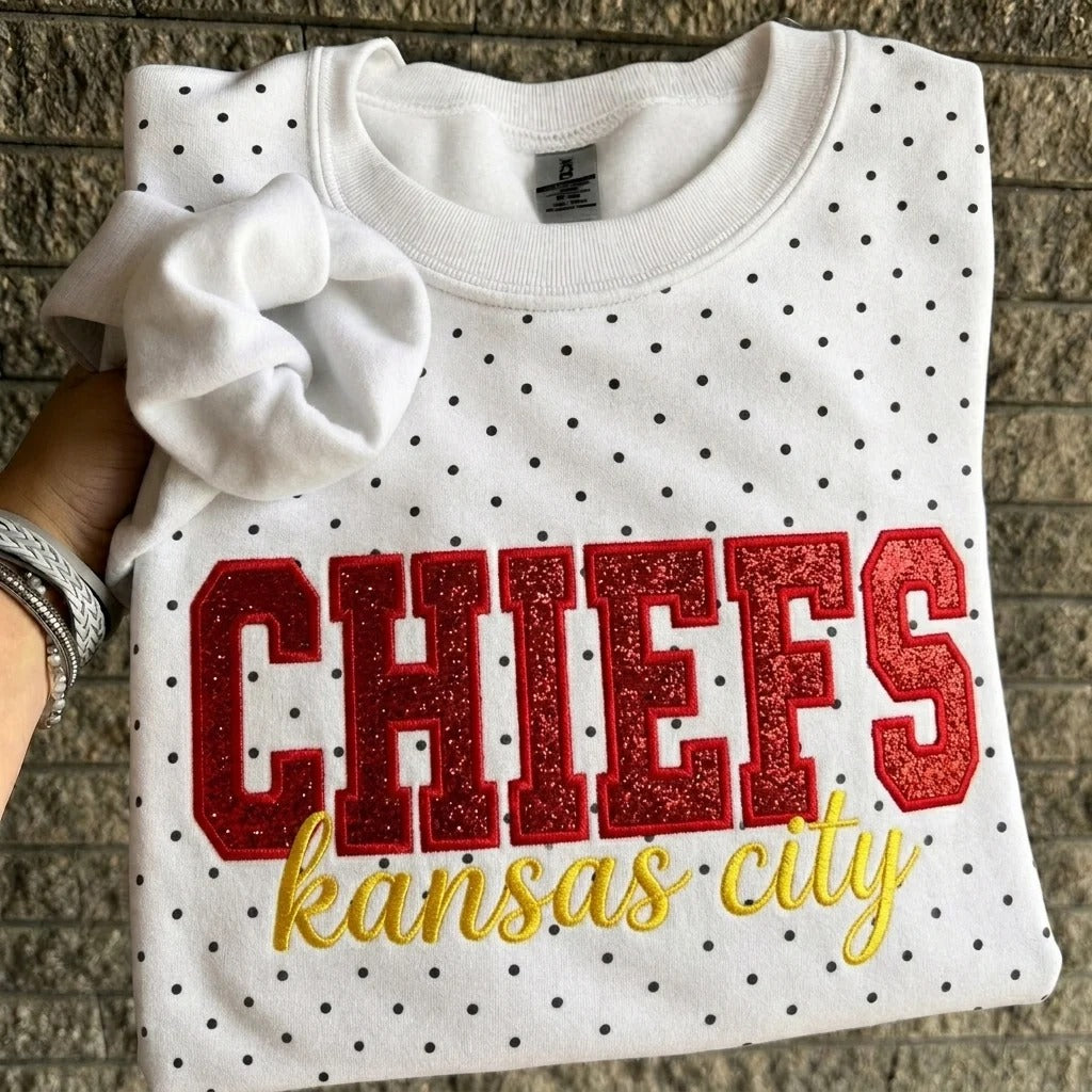 Custom Embroidered Glitter Football Team Name Polka Dot Sweatshirt - Game Day Gear | Gifts for Sports Mom | Game Day Wear