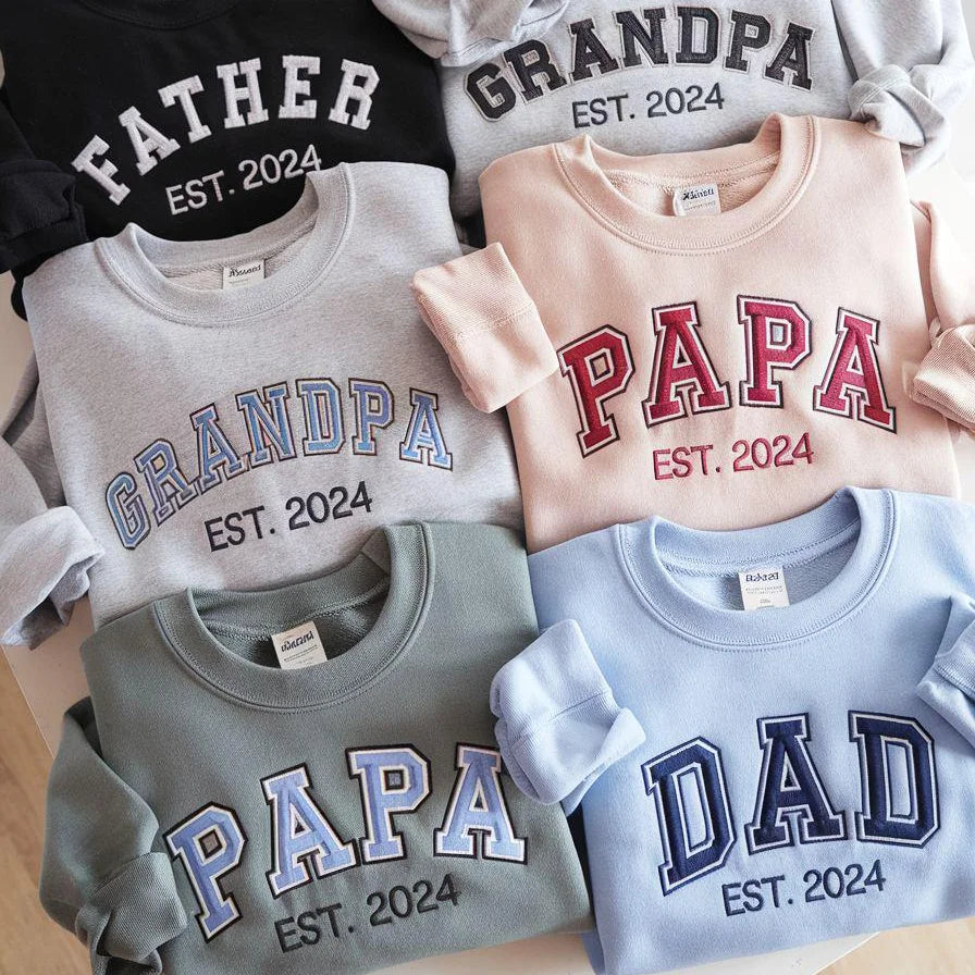 Custom Embroidered DAD/PAPA/GRANDPA Sweatshirt with Multilayer Outline For Father's Day