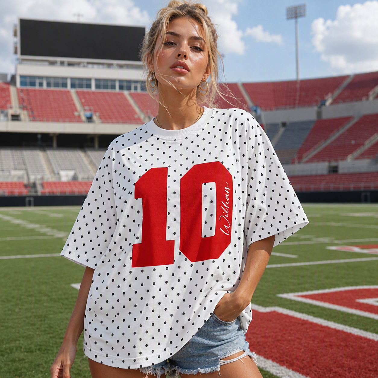 Personalized Player Number Player Name 3D Puff Print Game Day Polka Dot T-shirt | Game Day Wear
