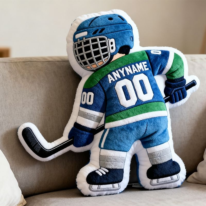 Personalized Adorable Ice Hockey Player Pillow for Kids with Custom Jersey Name and Number