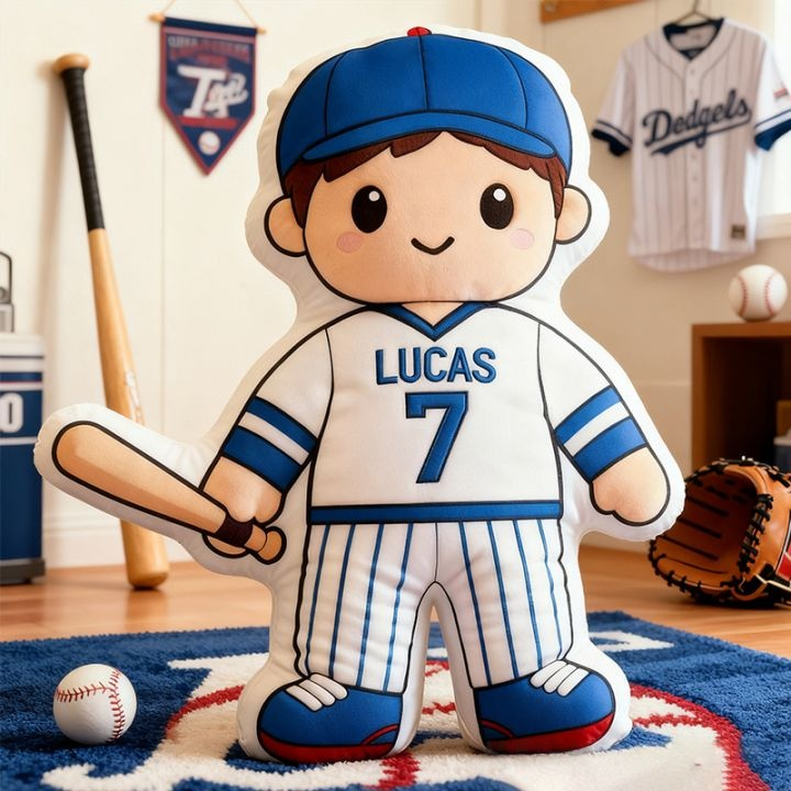 Personalized Baseball Player Pillow with Custom Name and Jersey Number for Kids and Fans