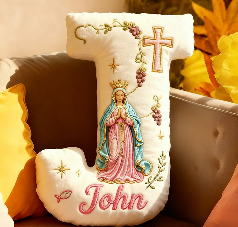 Personalized Cross Virgin Mary Letter Pillow with Custom Name Home Decor Graphic 3D Print Pillow Religious Faith Gift Catholic Gift