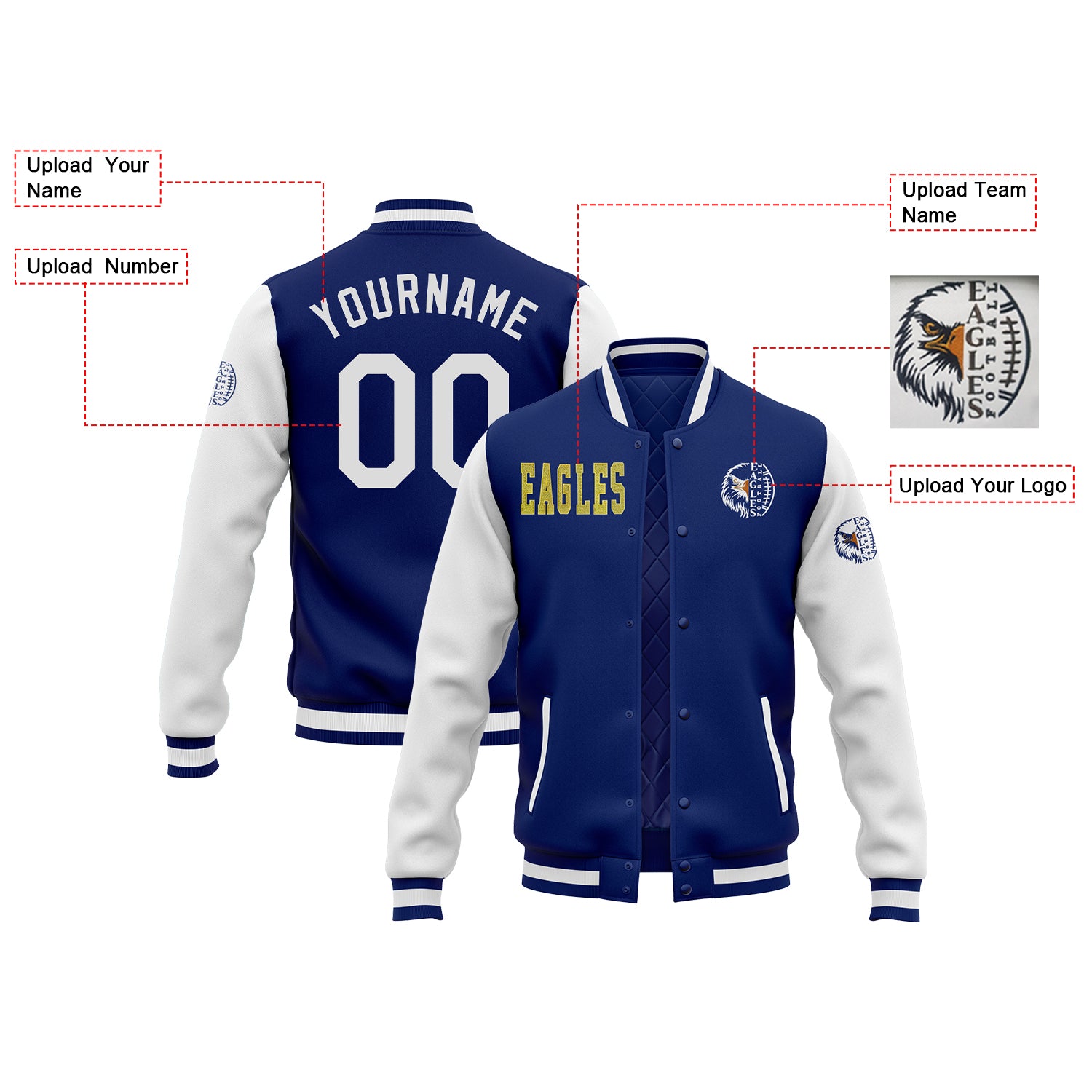Custom Glitter Embroidered Two Tone Varsity Letterman Team Jacket For Game Day